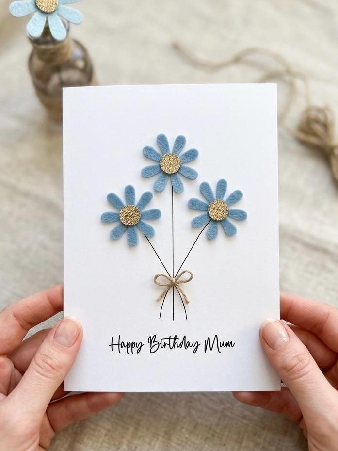 Personalised Daisy Birthday Card, Sparkly Daisy Card, Any Occasion, Handmade Flowers Card for Her, Floral Birthday Card