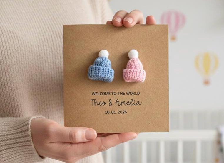 Congratulations on New Baby Card, New Daughter Card, Personalised Baby Boy Card, New Parents Card, It’s Twins