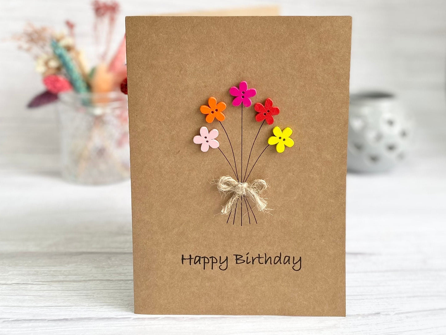 Handmade Button Birthday Card, Mum Floral Card, Special Birthday Card, Happy Birthday Mum