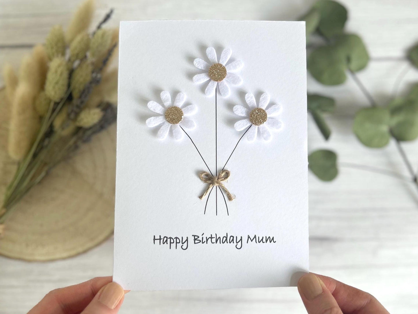 Handmade Daisy Birthday Card with Felt Flowers