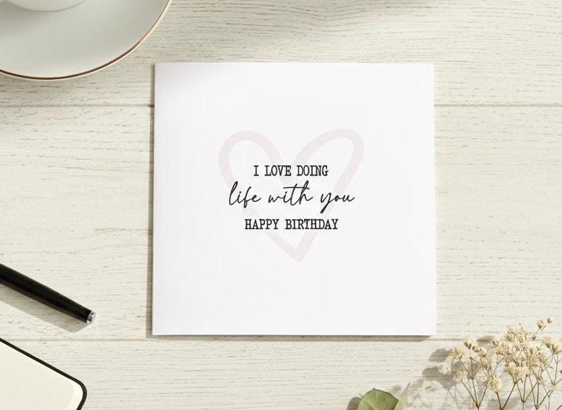 I Love Doing Life With You, Birthday Card, Minimalist Heart Card, Modern Calligraphy