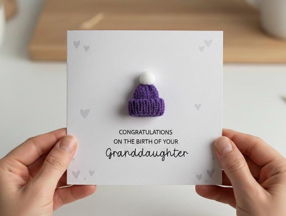 Congratulations On The Birth On Your Granddaughter - Handsome 3D Bobble Hat Personalised Baby Card for Grandparents