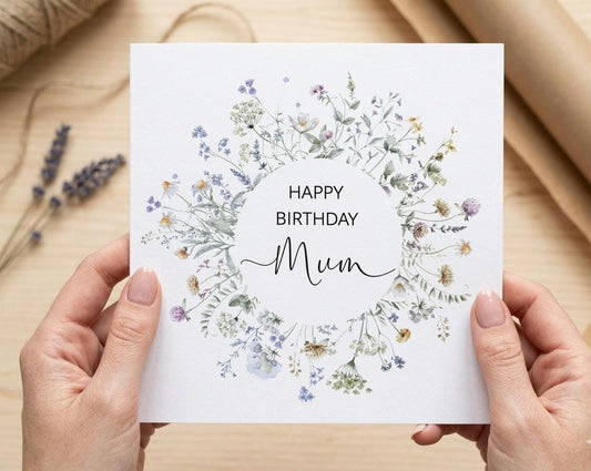 Floral Wreath Birthday Card for Mum - Wildflower Design, Happy To A Special Mum