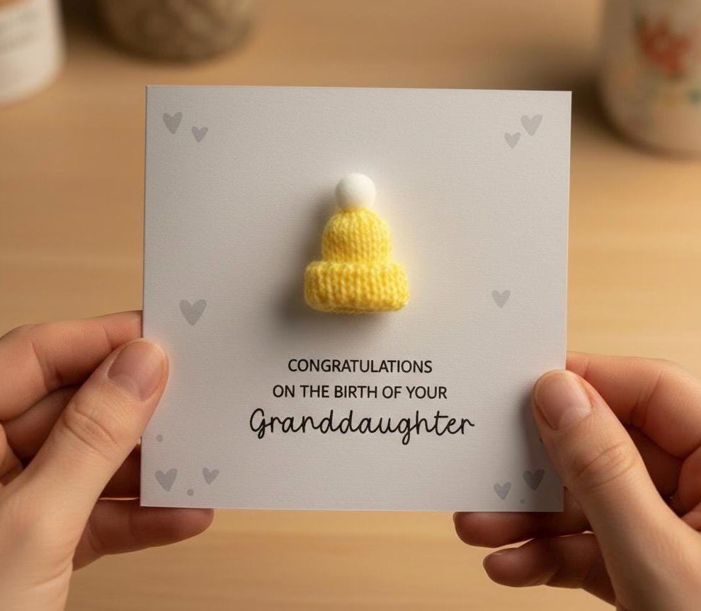 Congratulations On The Birth On Your Grandson - Handsome 3D Bobble Hat Personalised Baby Card for Grandparents