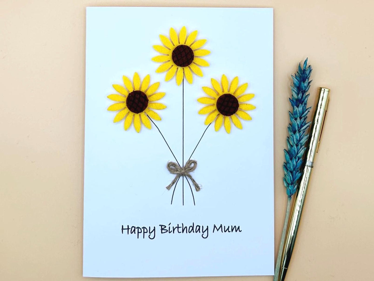 Handmade Felt Sunflower Birthday Card, Floral Embellished