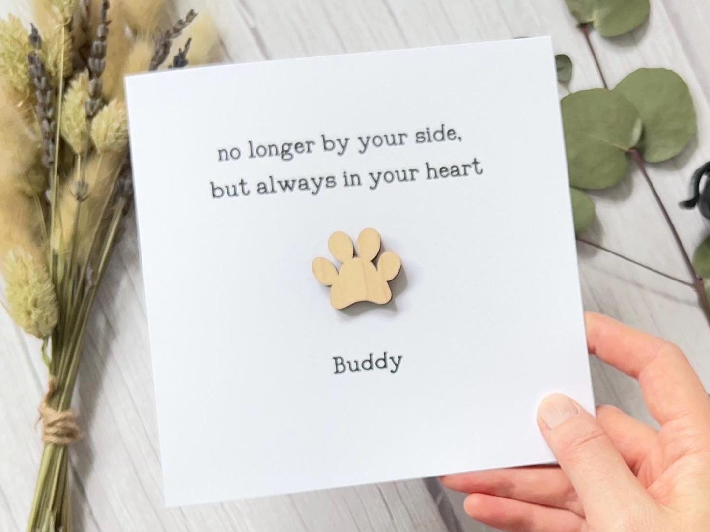 Personalised Pet Sympathy Card with Wooden Paw Print