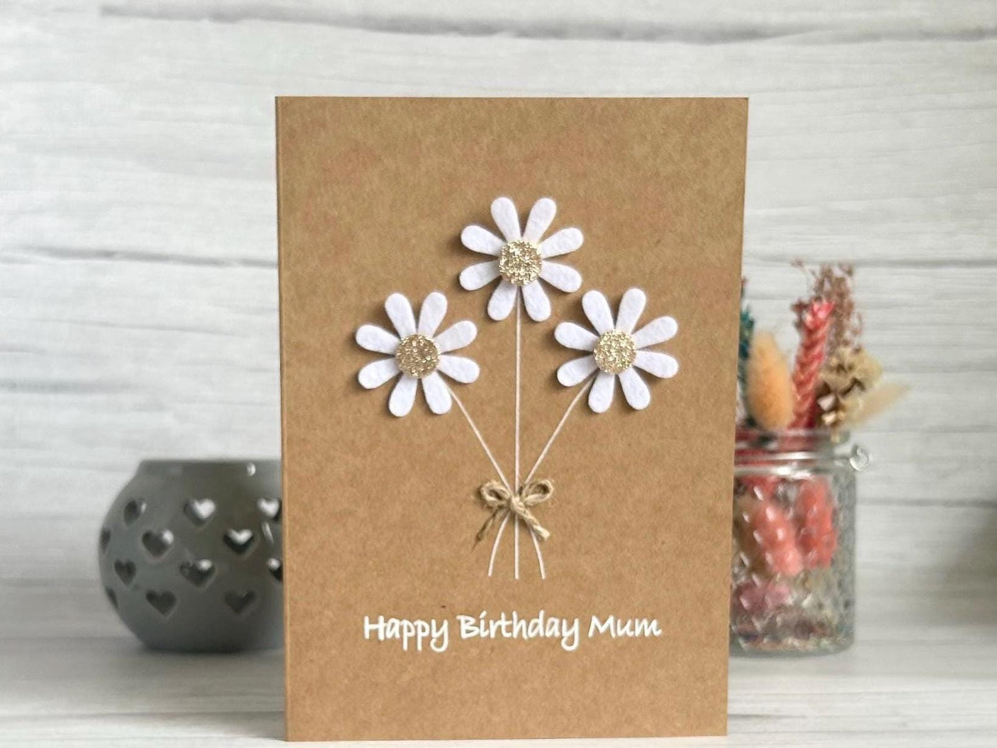 Sparkly Daisy Birthday Card, Handmade Floral Card for Mum