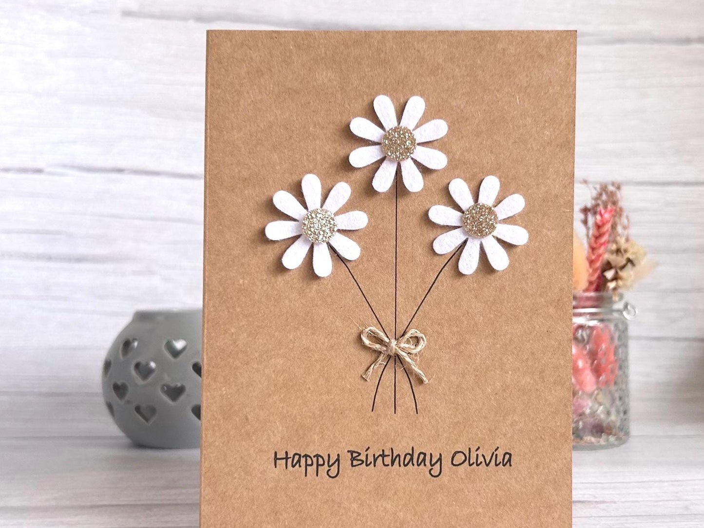 Personalised Daisy Birthday Card, Sparkly Daisy Card, Any Occasion, Handmade Card for Her, Flowers, Floral Birthday Card