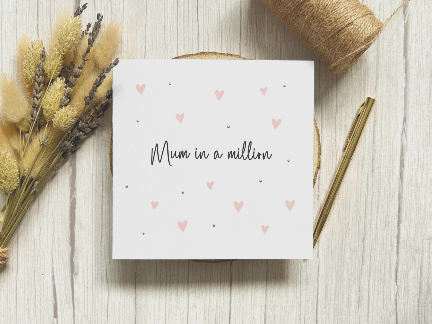 Mum Birthday Card, Mum in a Million Happy Birthday Mum, Pink Hearts