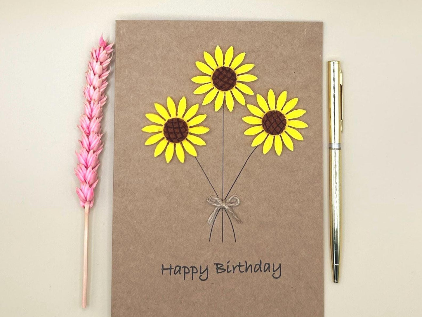 Handmade Sunflower Birthday Card for Her, Floral Card with Felt Sunflowers