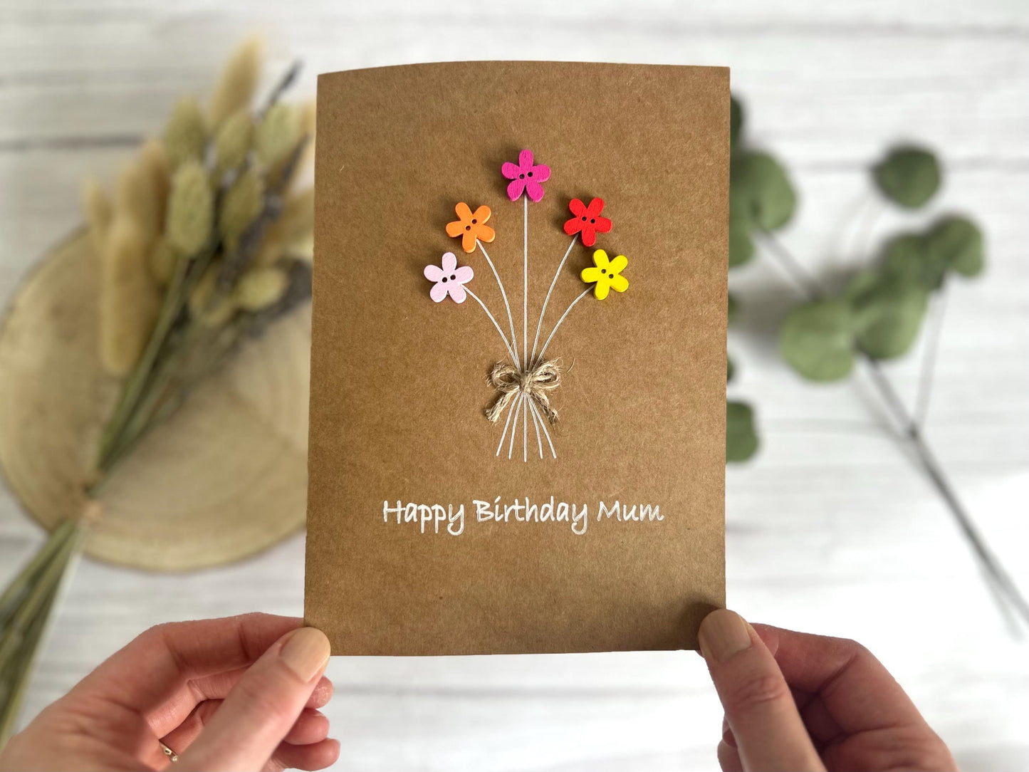 Mum Button Birthday Card, Handmade Mum Birthday Card, Happy Birthday Mum