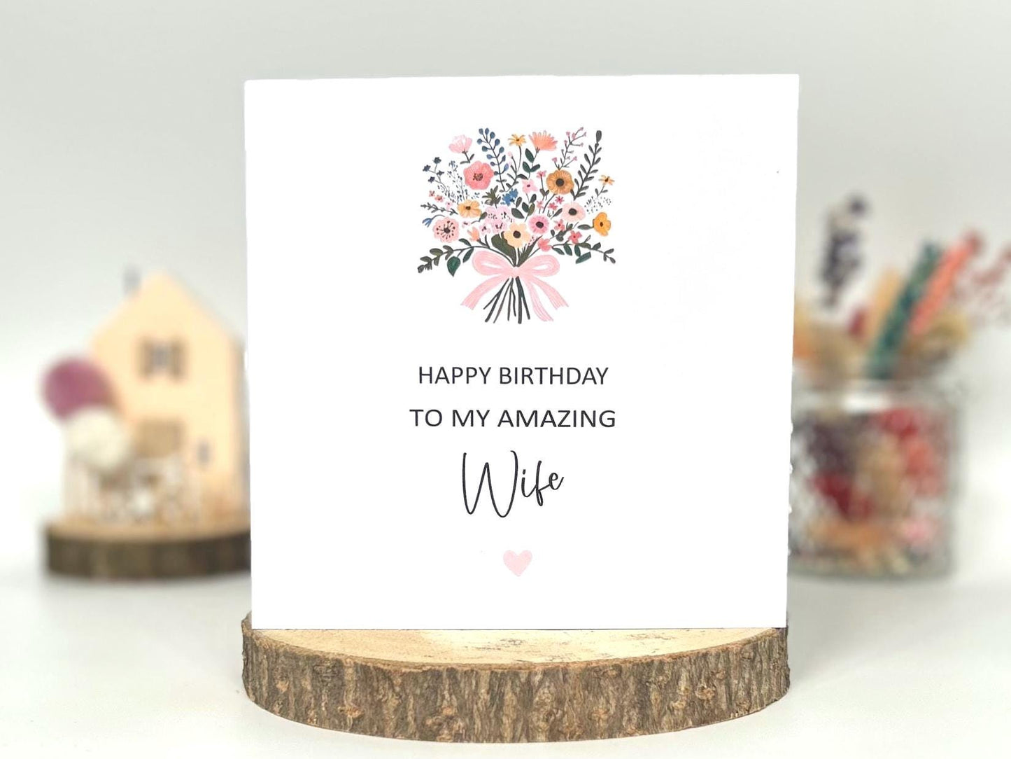 Personalised Mum Birthday Card, Happy Birthday Mum Card, Mum Floral Birthday Card With Ribbon Tied Bouquet