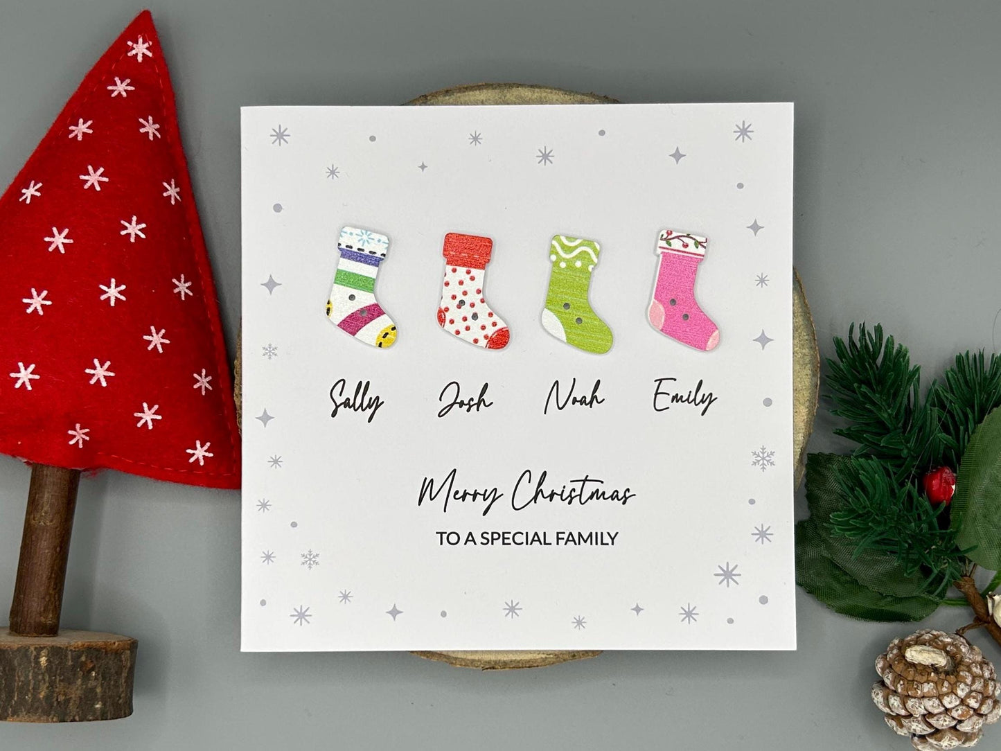 Merry Christmas To A Special Family - Handmade Festive Card with Personalised Names