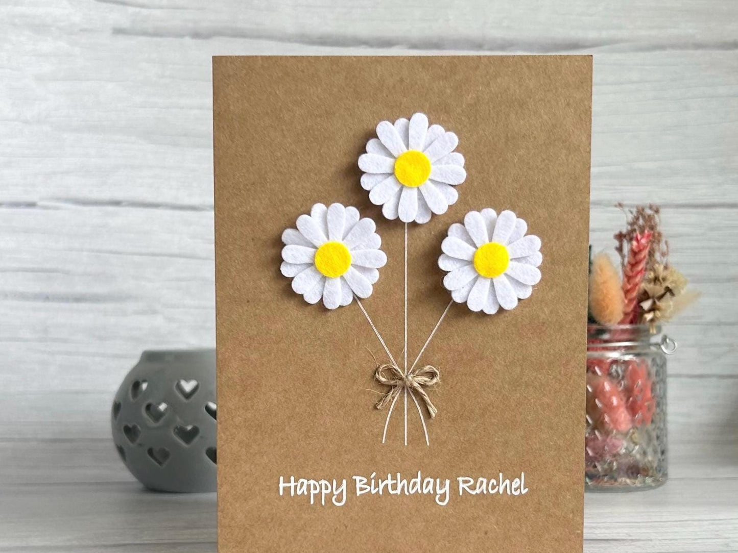 Handmade Felt Daisy Birthday Card, Personalised Flower Card