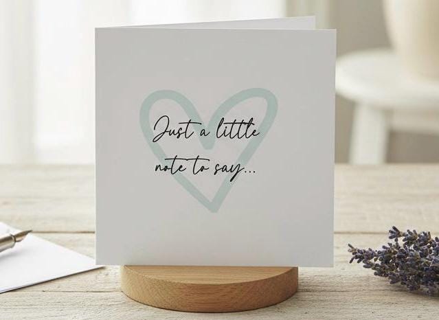 Just a Little Note To Say, Just Because, Minimalist Announcement Card With Coloured Heart