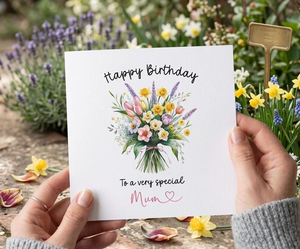 Happy Birthday To A Special Mum Card, Floral Birthday Card For Mum, Botanical Wildflowers