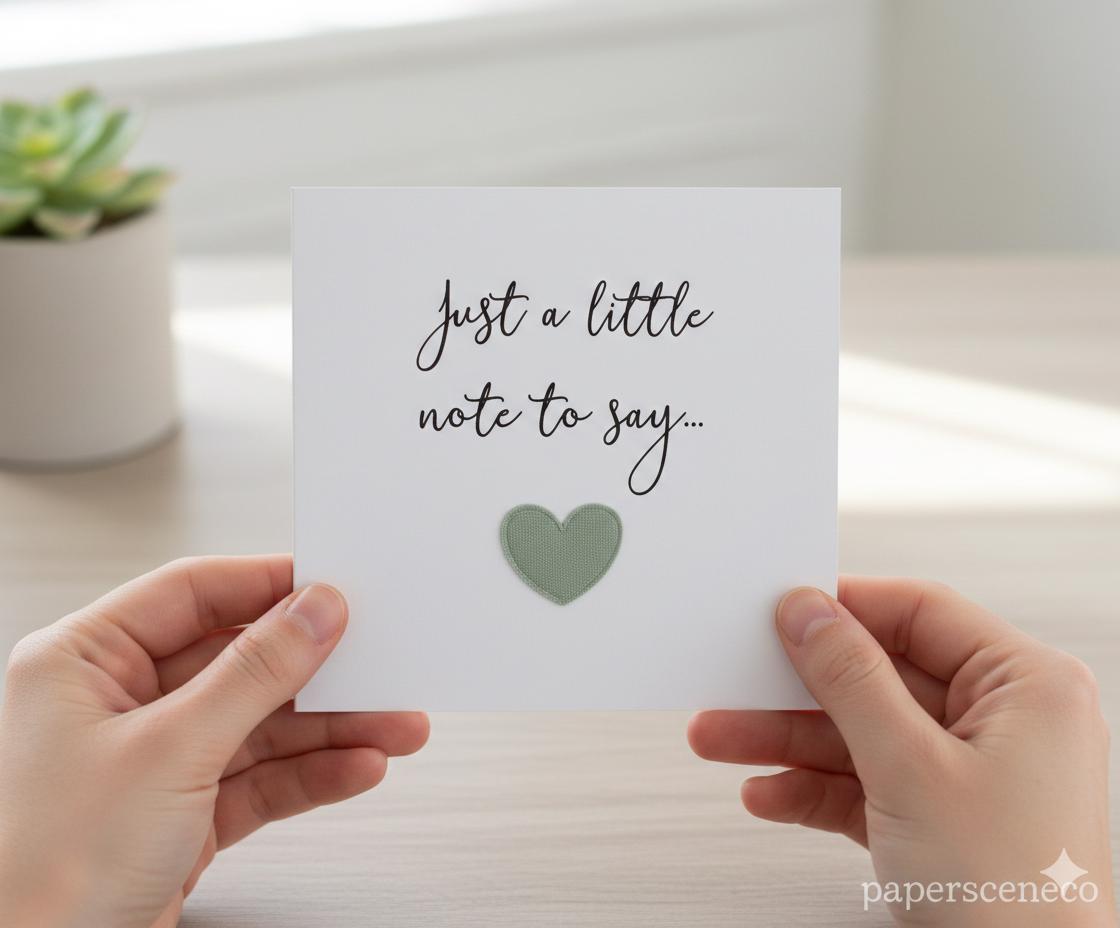 Handmade 3D Heart Card, Just a Little Note To Say, Minimalist Announcement Card With 3D Fabric Heart