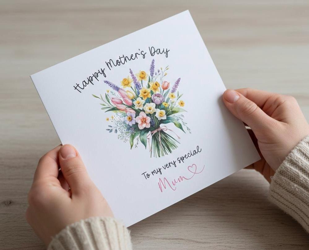 Floral Bouquet Mother's Day Card, Mother's Day Flowers Card, Floral Watercolour, Happy Mother's Day Card, Card for Mum