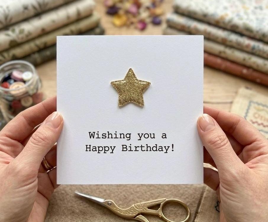 Handmade Gold Star Birthday, Glitter Effect Birthday Card, 3D Gold Star