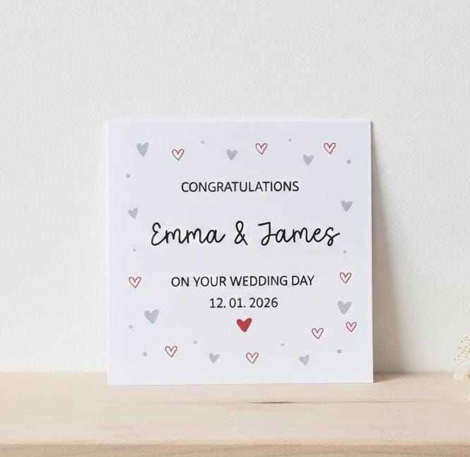 Personalised Wedding Day Card, Congratulations On Your Wedding Day -  Custom Names and Date