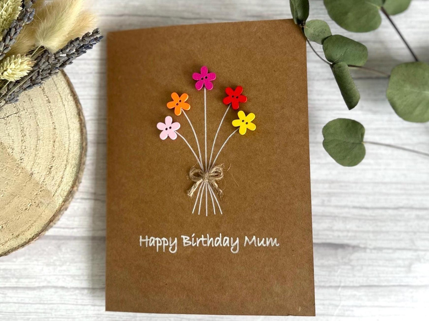 Mum Button Birthday Card, Handmade Mum Birthday Card, Happy Birthday Mum