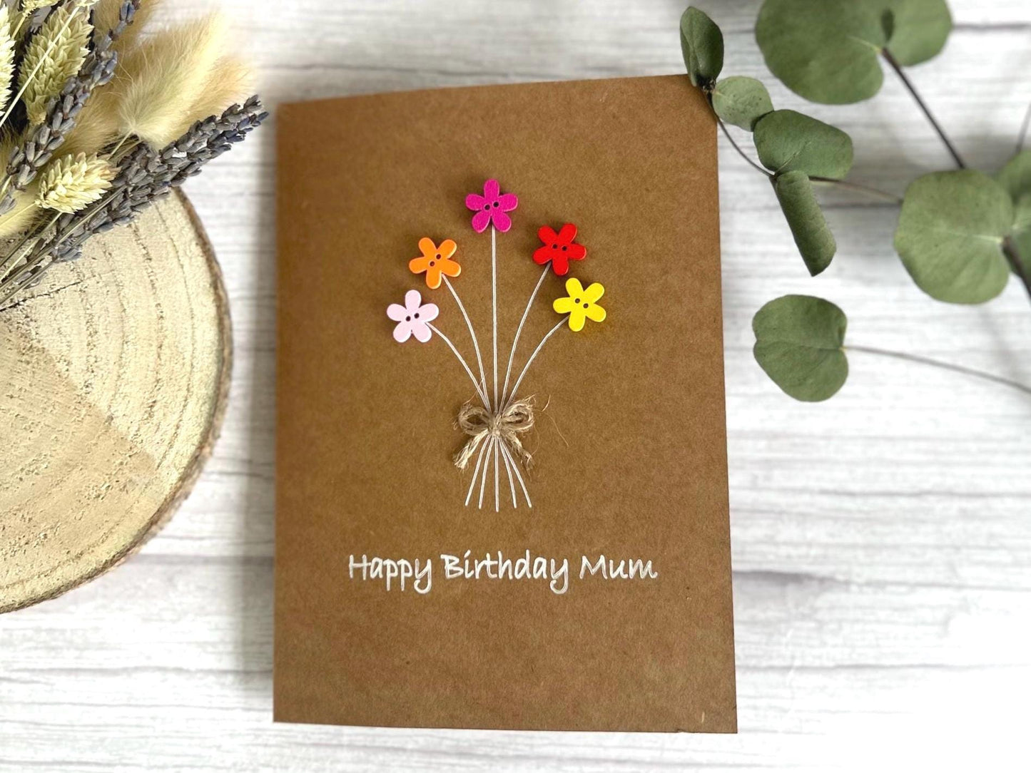 Mum Button Birthday Card, Handmade Mum Birthday Card, Happy Birthday Mum