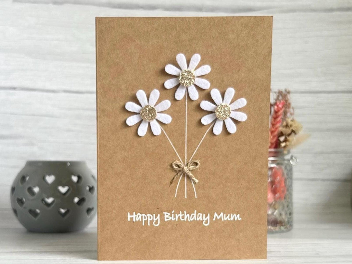 Sparkly Daisy Birthday Card, Handmade Floral Card for Mum