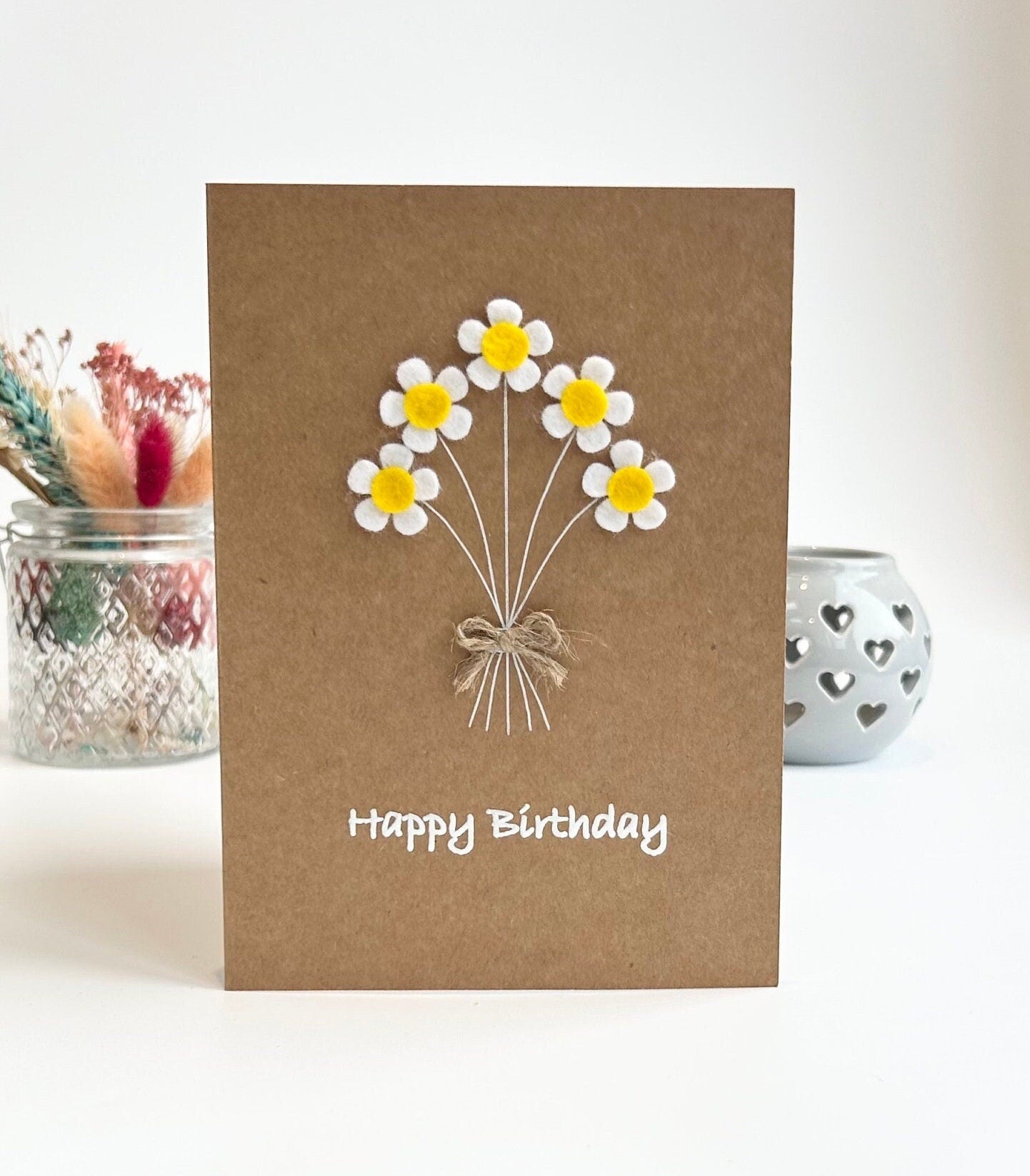 Happy Birthday Mum Card, Happy Birthday Mum, Felt Flower Bouquet, Floral Birthday Card for Mum, Handmade Flower Card