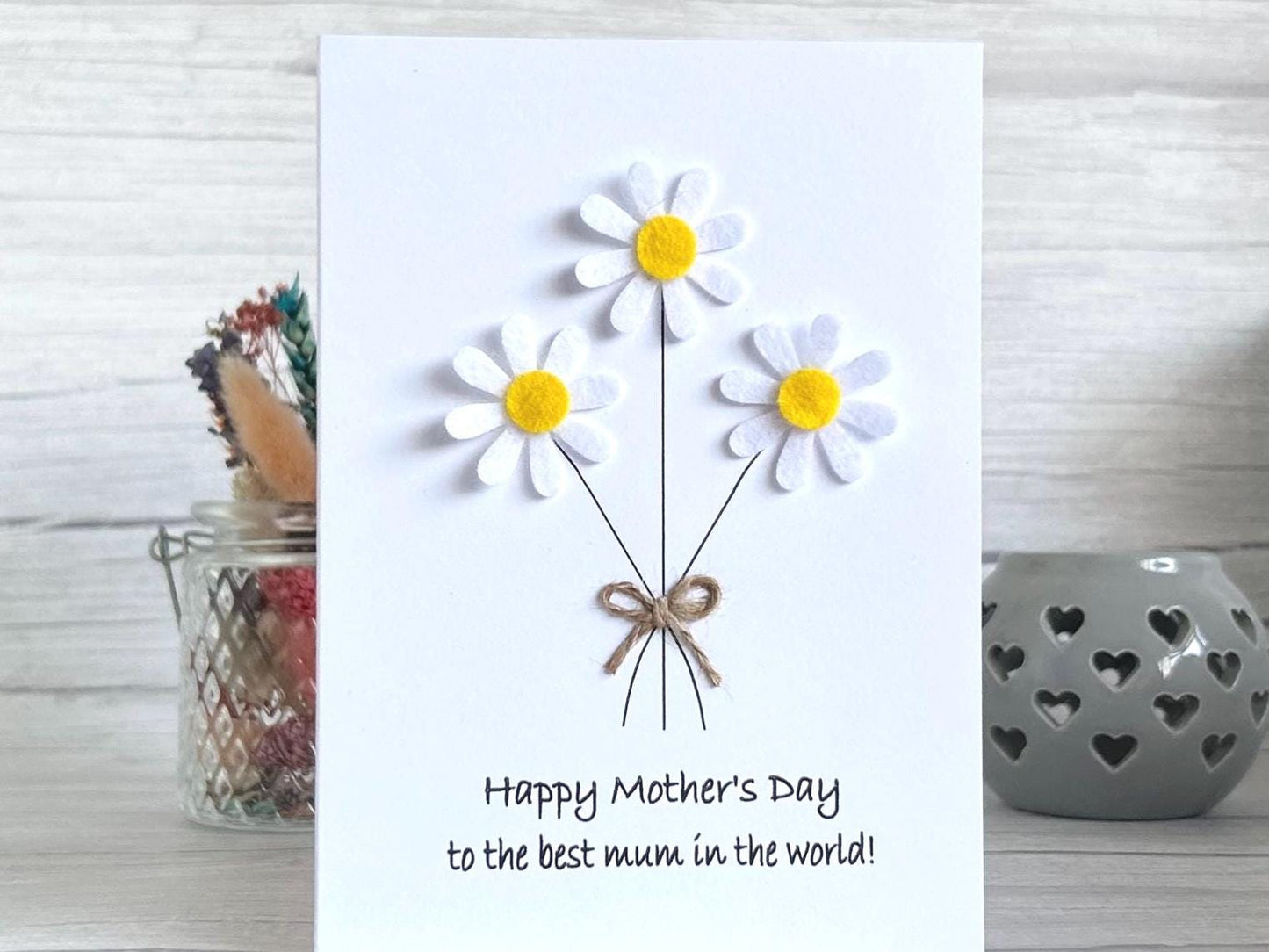 Handmade Daisy Mother's Day Card with Twine Bow