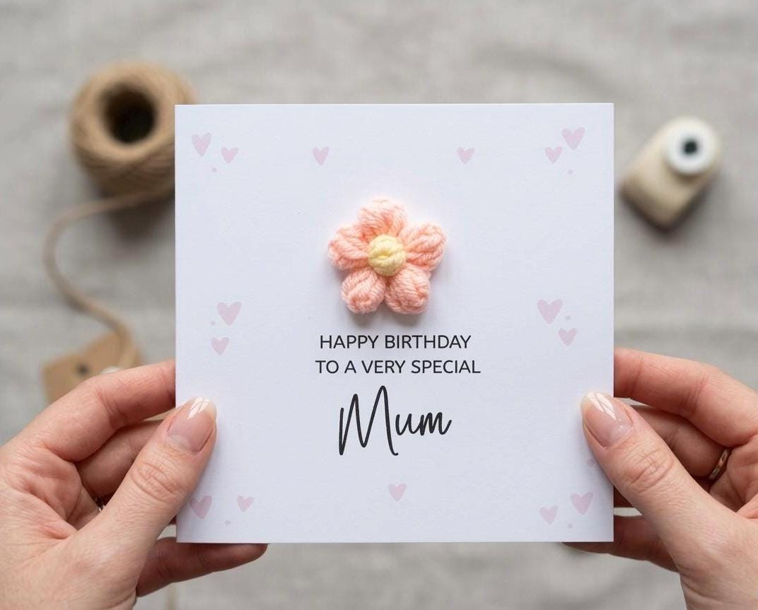 Custom Handmade Birthday Card with 3D Flowers & Pink Hearts
