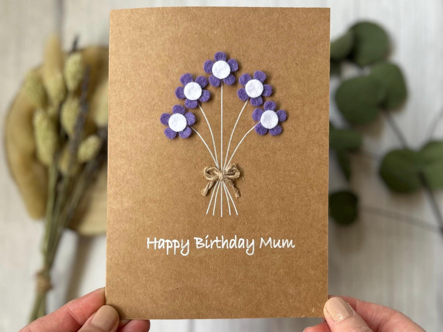 Happy Birthday Mum Card, Happy Birthday Mum, Felt Flower Bouquet, Floral Birthday Card for Mum, Handmade Flower Card