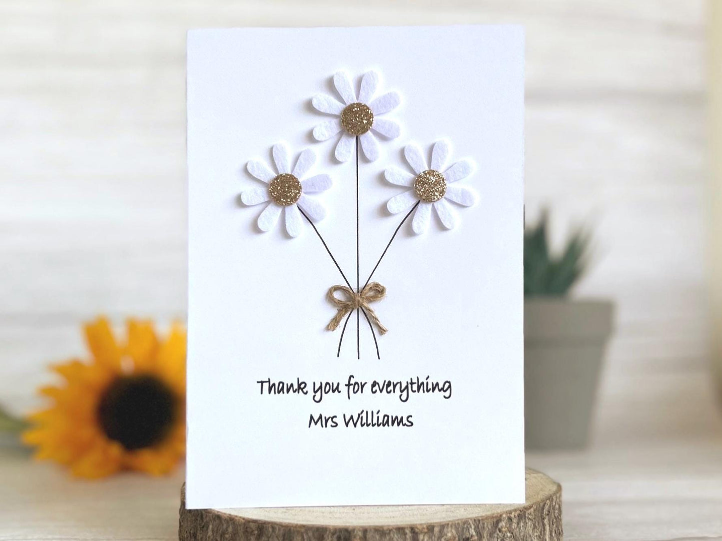 Handmade Daisy Thank You Teacher Card, End of Term Card