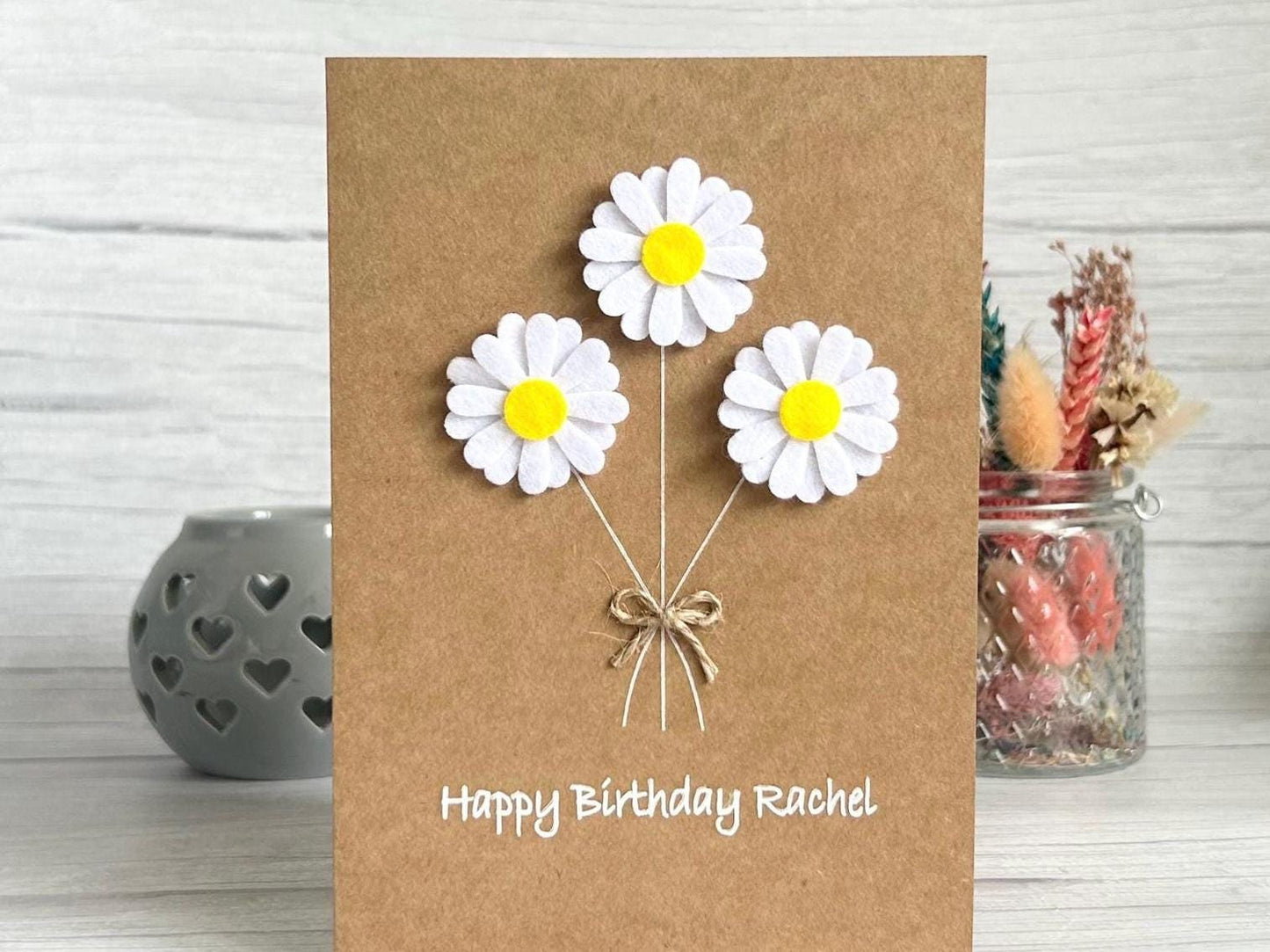 Handmade Felt Daisy Birthday Card, Personalised Flower Card