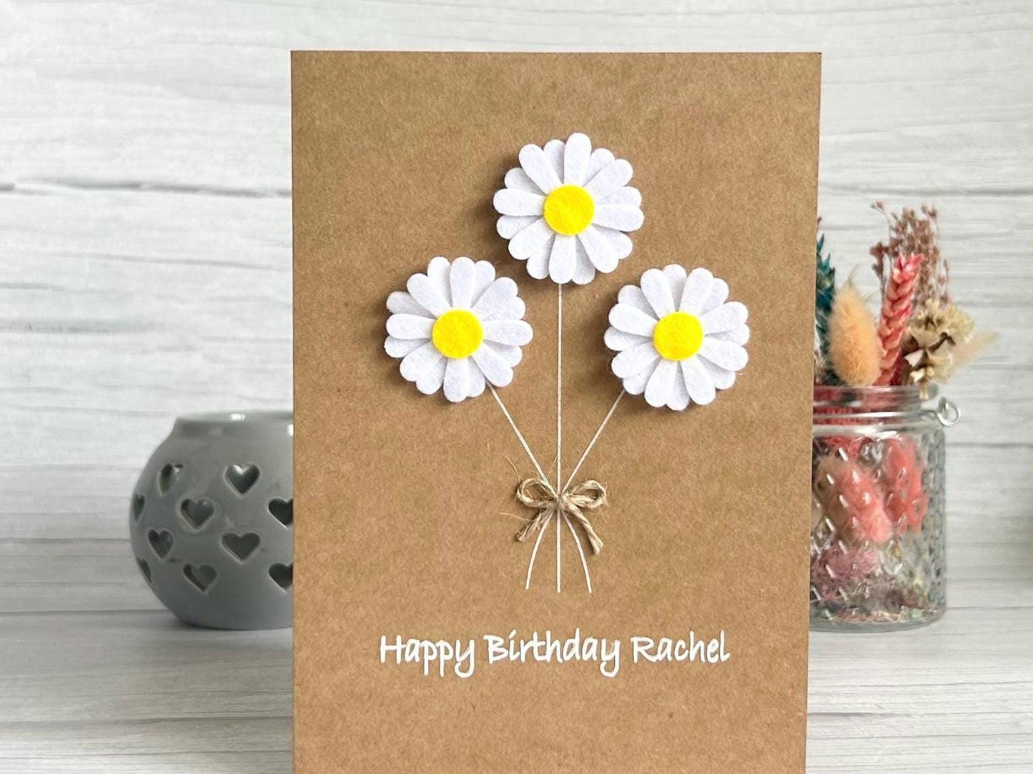 Handmade Felt Daisy Birthday Card, Personalised Flower Card