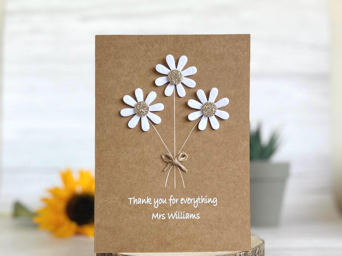 Sparkly Daisy Card, Thank You Teacher Card, Best Teacher Card, Thank You For Helping Me Grow, Handmade Teacher