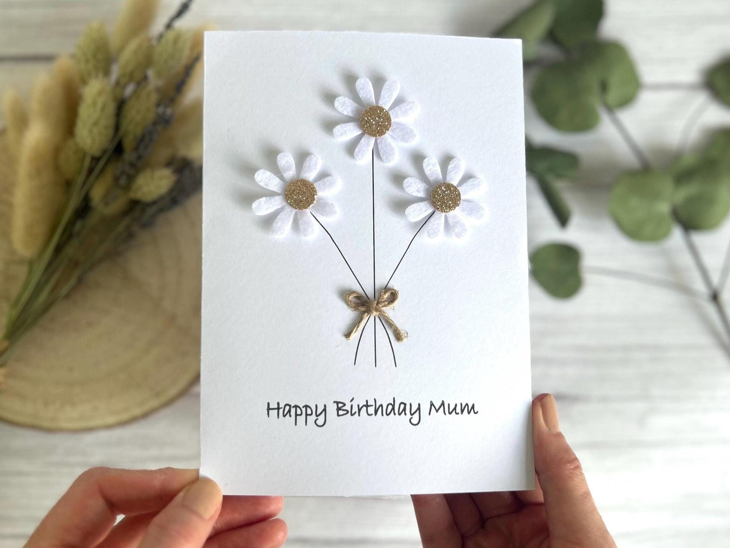 Handmade Daisy Birthday Card with Felt Flowers
