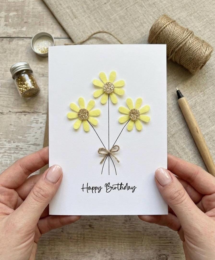 Personalised Happy Birthday Card, Daisy Handmade Card, Birthday Gift For Her, Card for Mum, Sister, Auntie, Daughter, Custom Card