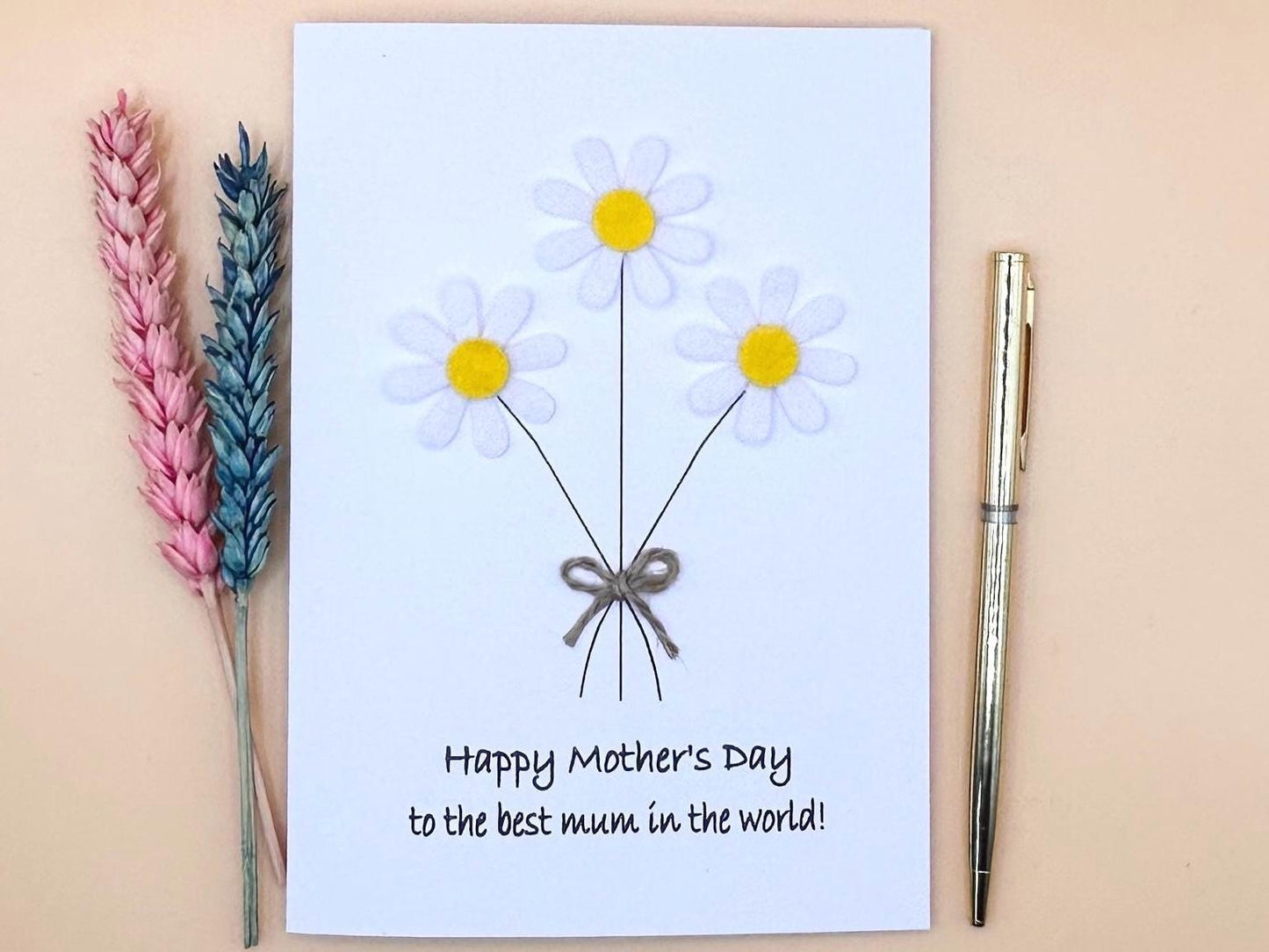 Handmade Daisy Mother's Day Card with Twine Bow