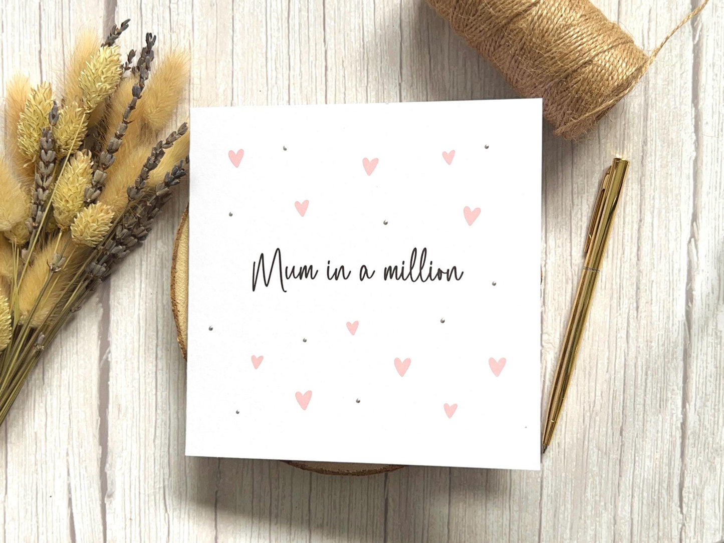 Mum Birthday Card, Mum in a Million Happy Birthday Mum, Pink Hearts