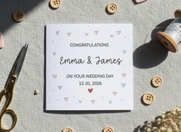 Personalised Wedding Day Card, Congratulations On Your Wedding Day -  Custom Names and Date