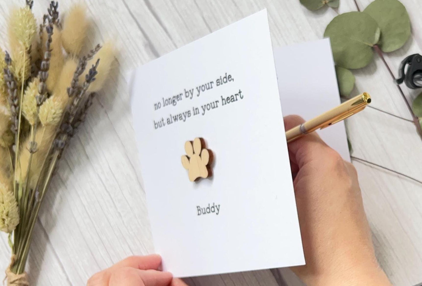 Personalised Pet Sympathy Card with Wooden Paw Print