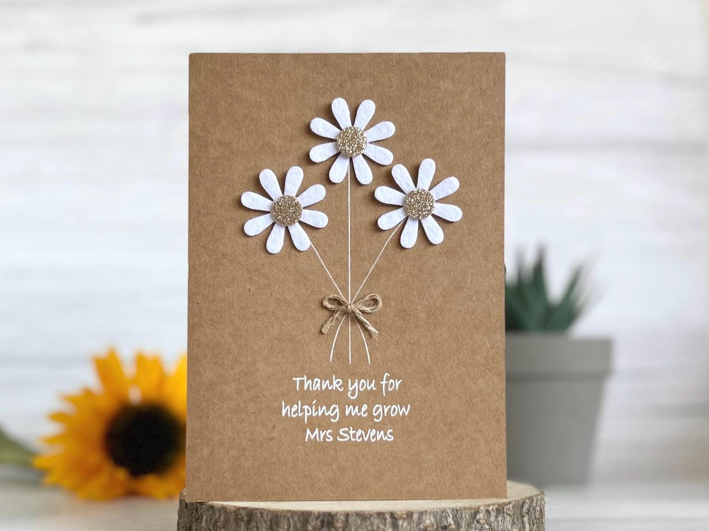 Sparkly Daisy Card, Thank You Teacher Card, Best Teacher Card, Thank You For Helping Me Grow, Handmade Teacher