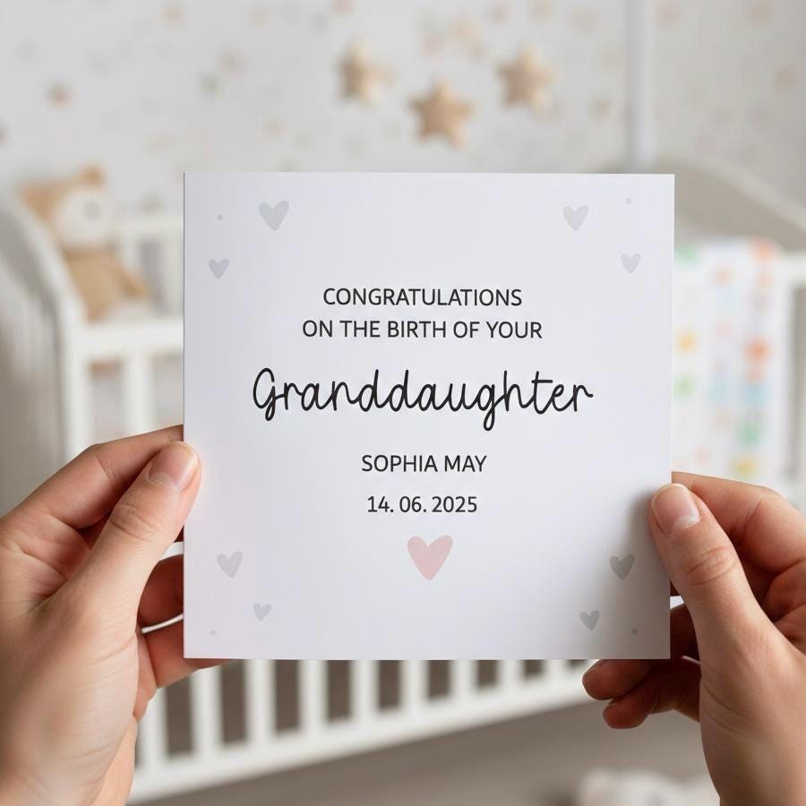 Congratulations On The Birth Of Your Granddaughter Card, Personalised New Granddaughter Card with Name and Date