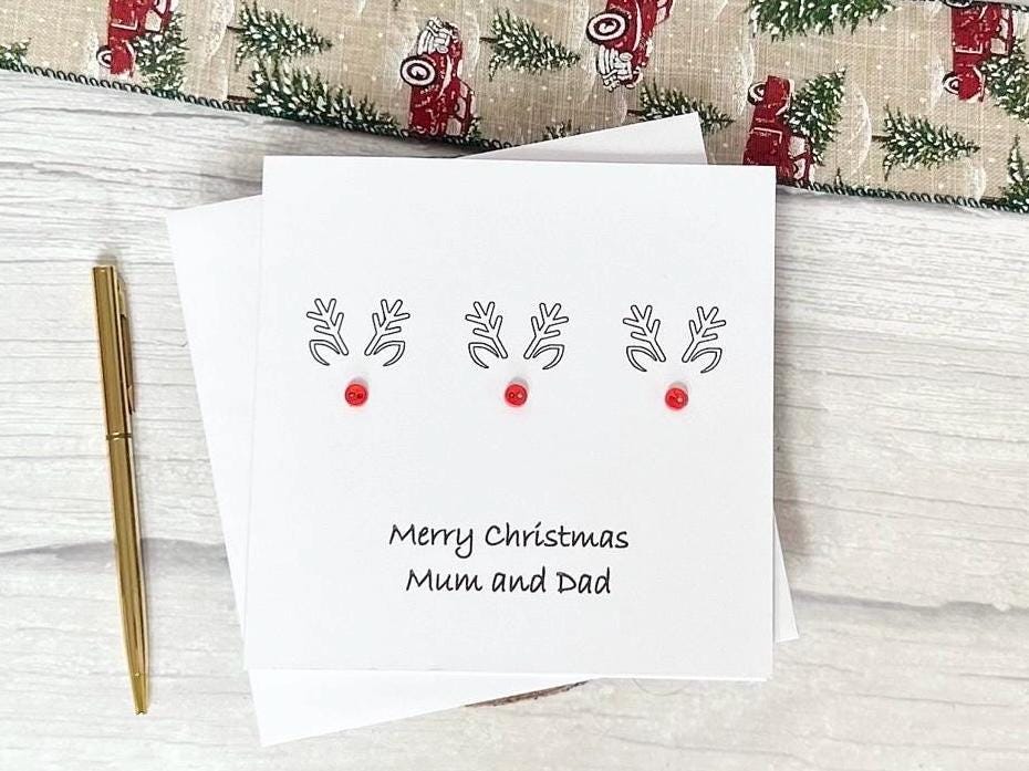 Handmade Reindeer Christmas Card with red button noses