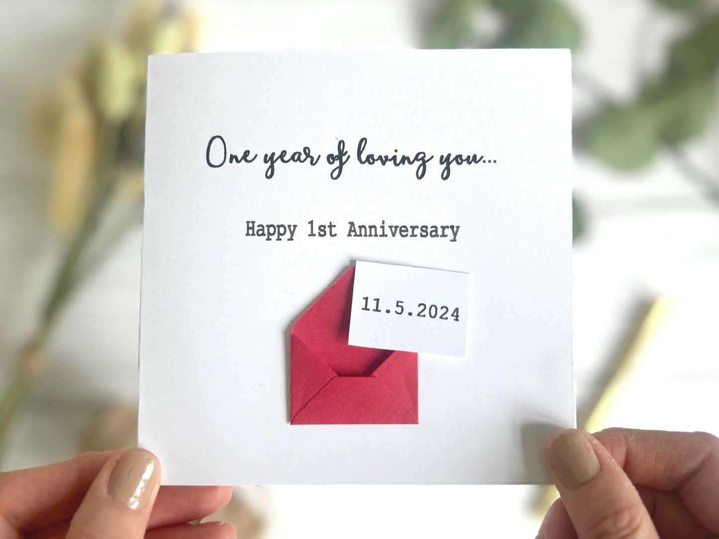 Personalised First Anniversary Card, Romantic Hidden Message Card,