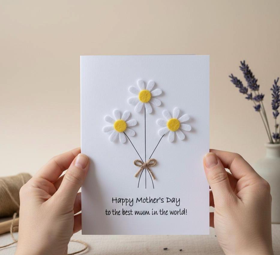 Handmade Daisy Mother's Day Card with Twine Bow