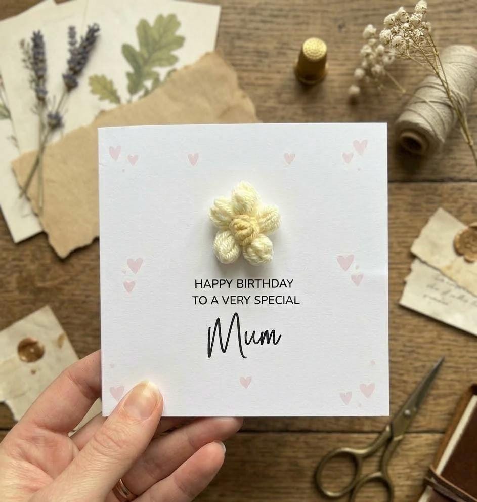 Custom 3D Flower Birthday Card for Anyone - Unique Design with Hearts for Mum or Friends