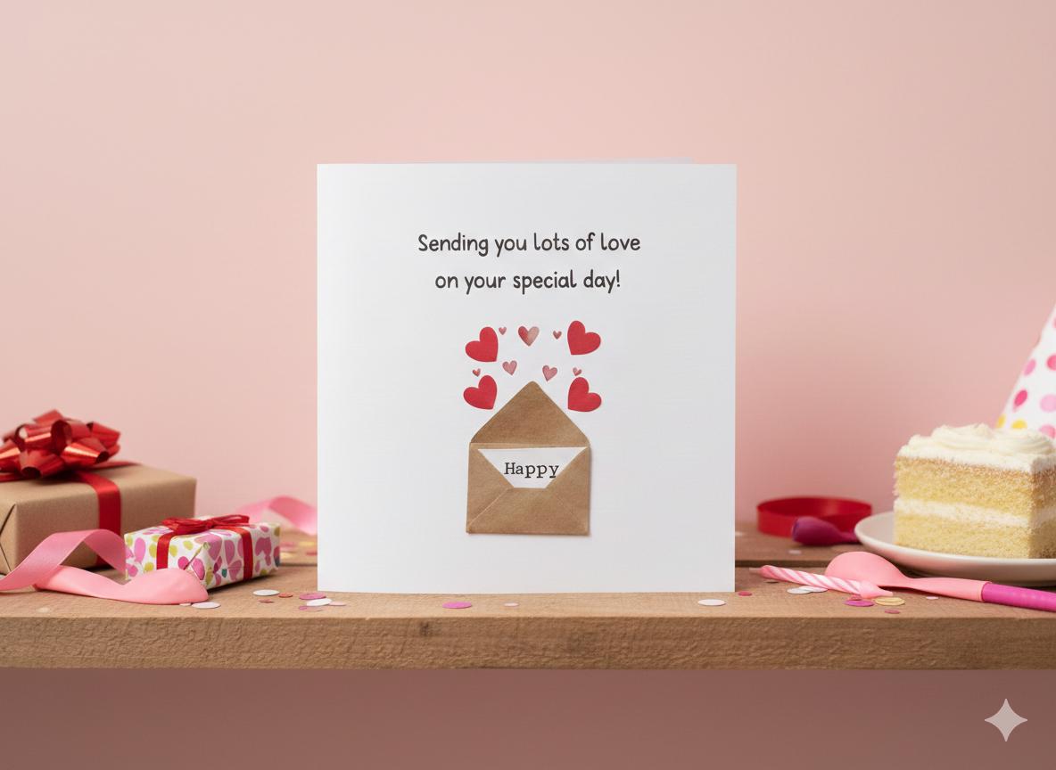 Handmade Birthday Card - Mini Envelope with Hearts, Personalised Birthday Keepsake for Her
