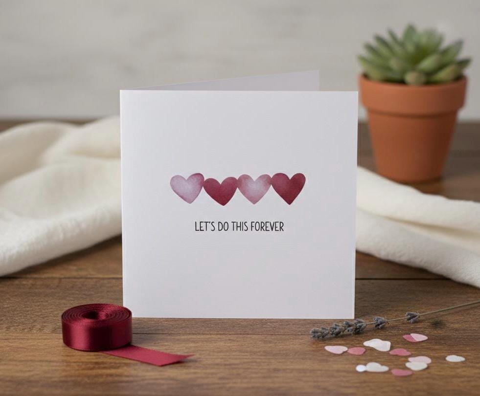Let’s Do This Forever, Watercolour Pink and Red Hearts, Anniversary Card For Her, Anniversary Card for Him