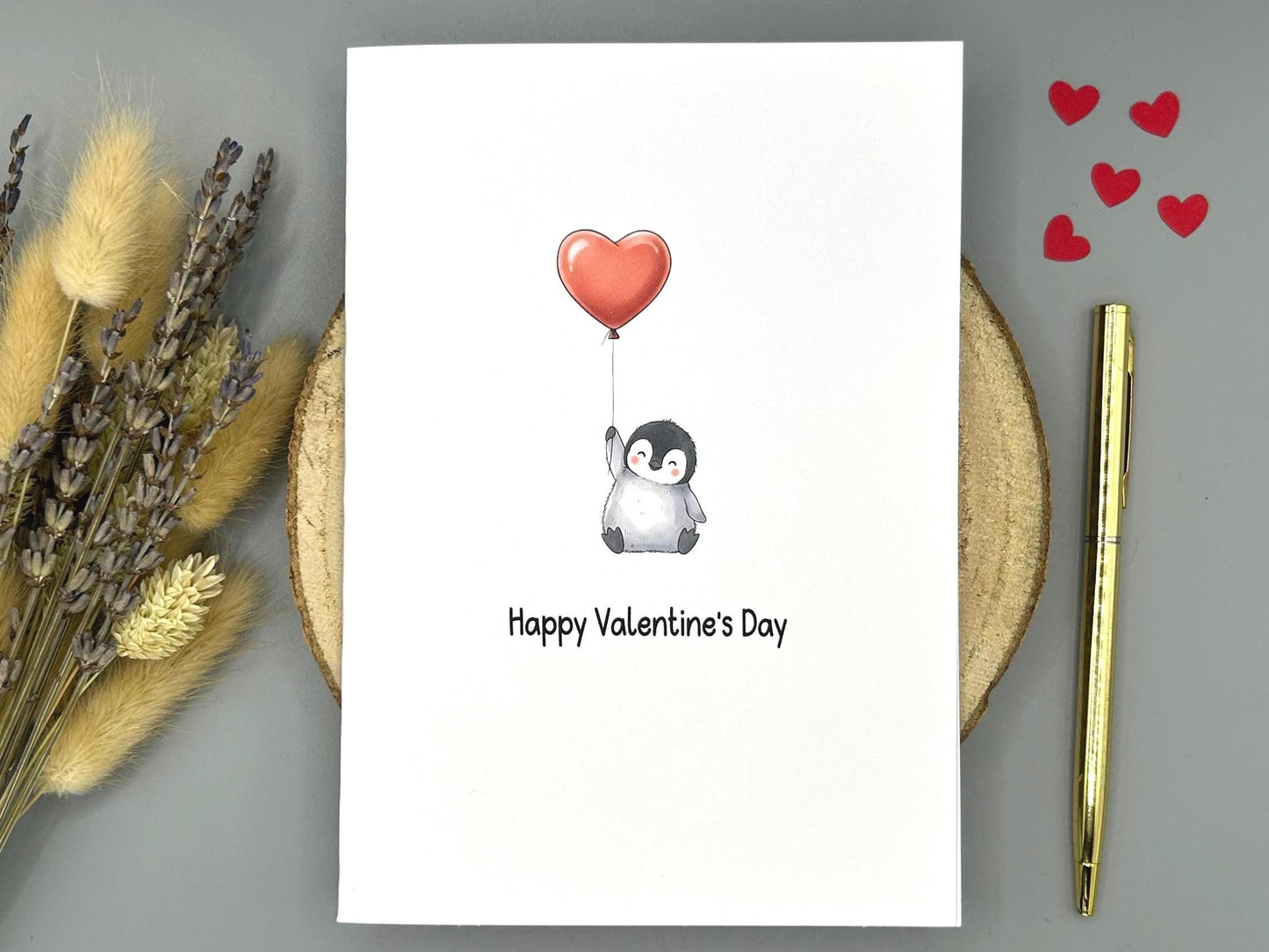 Penguin Valentines Day Card - Cute Penguin With Heart Balloon
